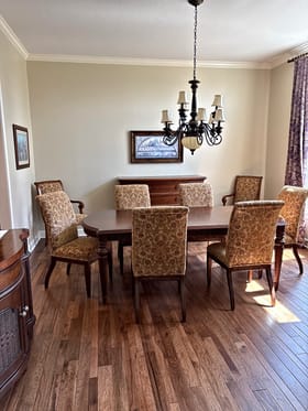 Prefinished hardwood floor installed in a formal dining room
