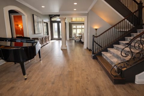 Maple hardwood floor refinished in a hallway